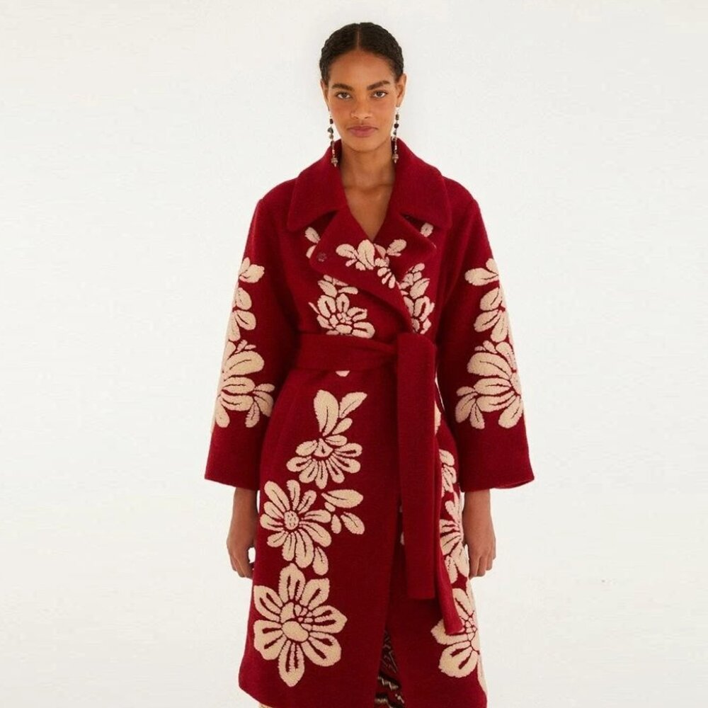 FARM RIO Burgundy Bold Flowers Coat - SIZE XL